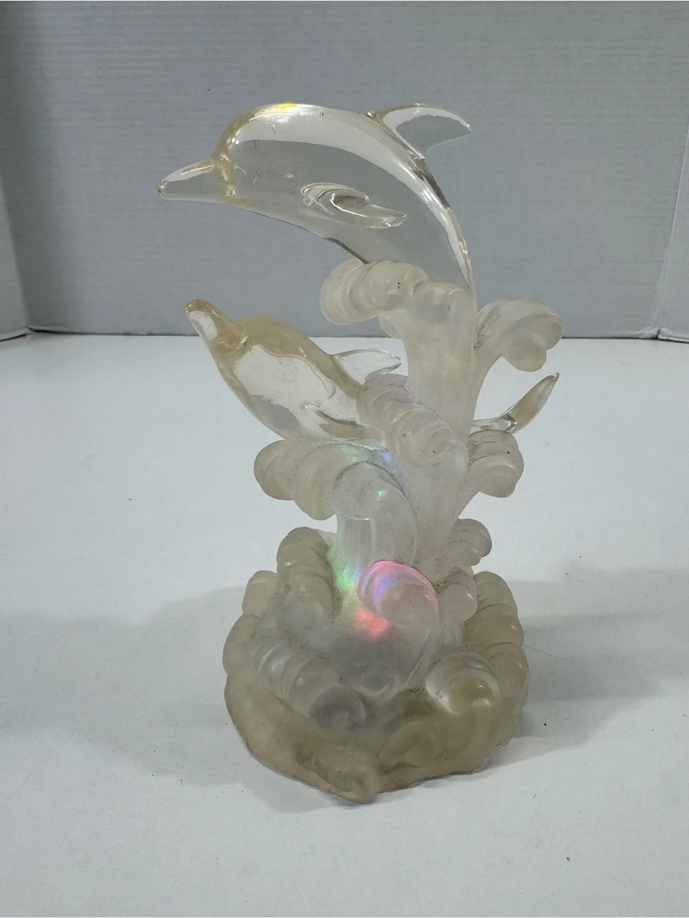 Clear plastic Dolphin night light 1990s vintage Figurine color change